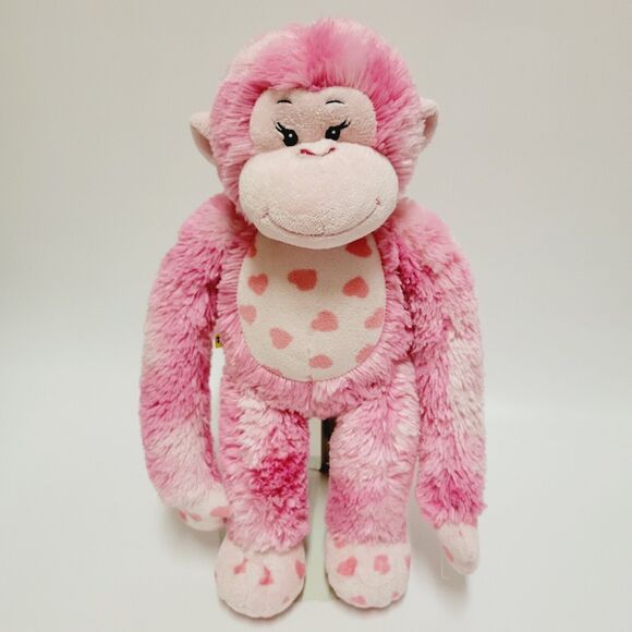 Build A Bear Monkey Plush Pink Hearts Hugs For You 18" Stuffed Animal Toy BAB - Picture 1 of 13